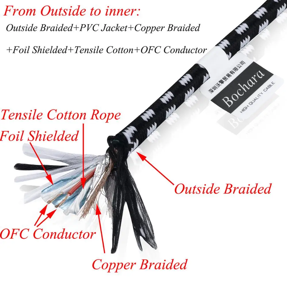 bochara 30cm stoff geflochtene 90 grad 14 jack 635mm zu 635mm audio kabel stecker stecker für verstärker elektrische gitarre mischer free