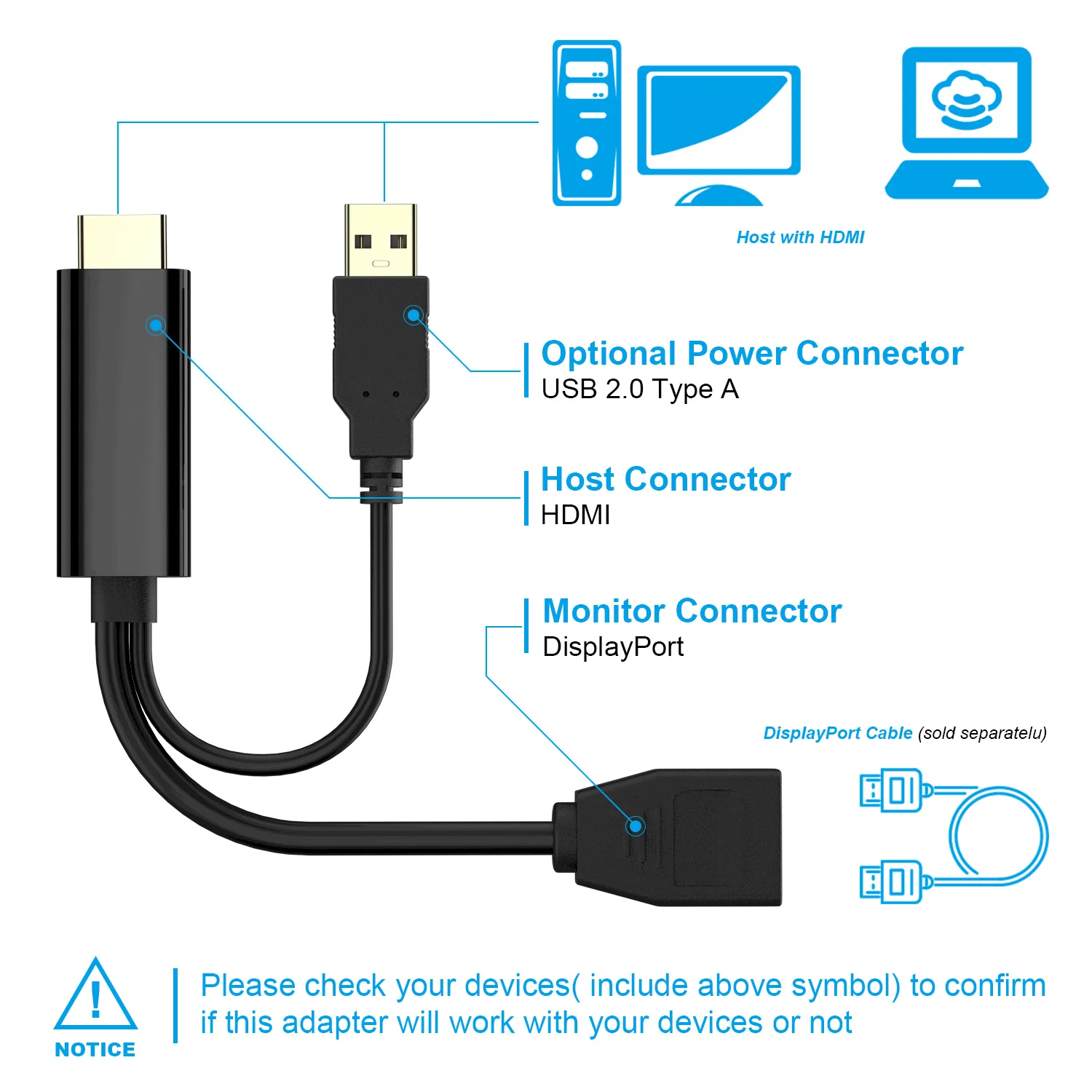 Кабель адаптера преобразователя HDMI DisplayPort 4K с питанием от USB|Кабели HDMI| |