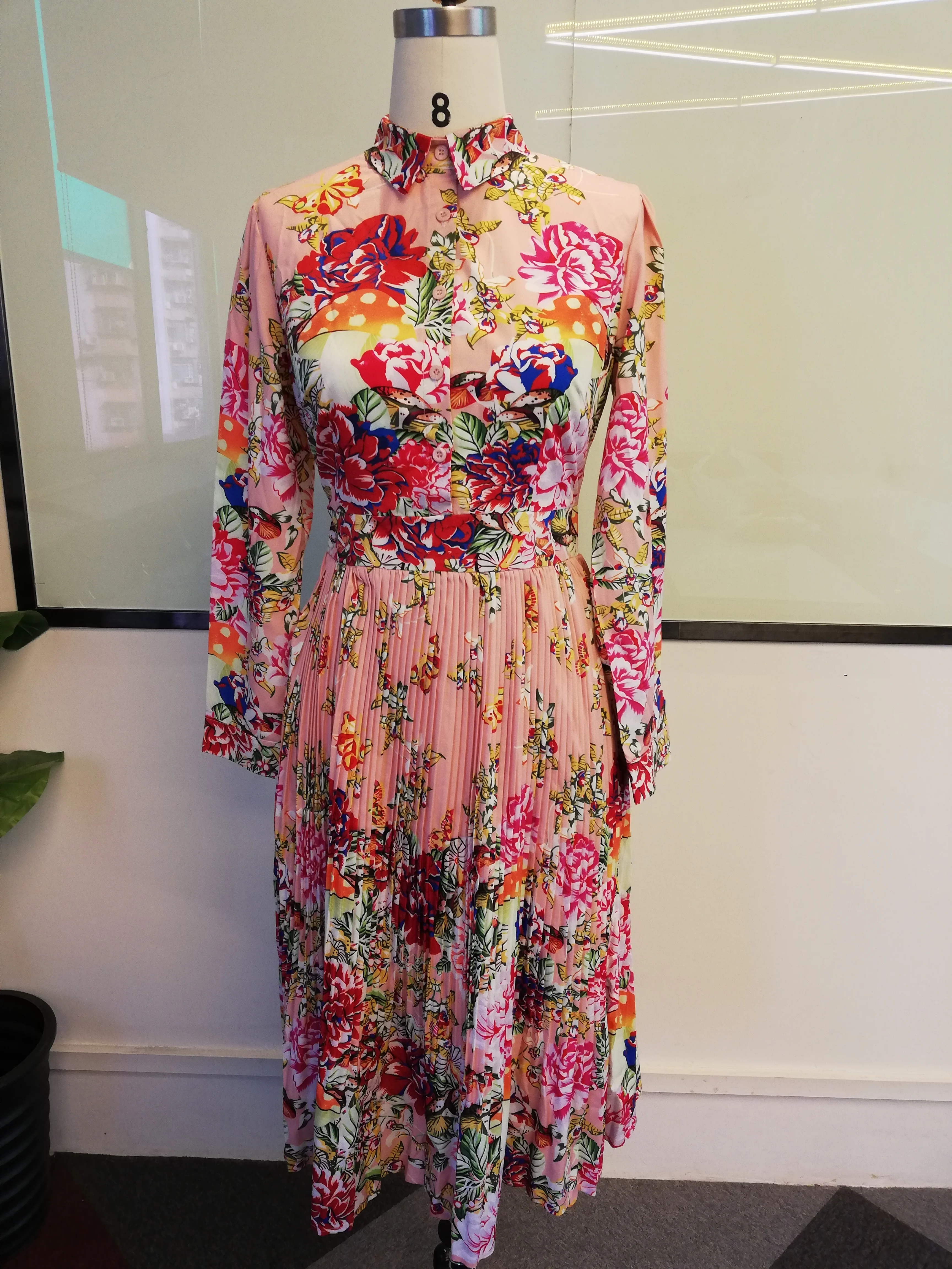 Женское плиссированное платье с цветочным принтом повседневное офисное