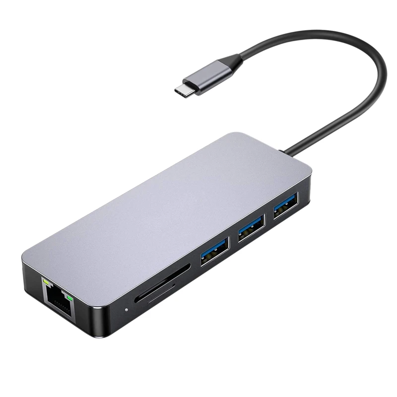 

Type-C 8-In-1 Docking Station HDMI 4K Gigabit RJ45 PD Charging USB3.0 Support: Windows Me/2000/XP/Vista/NT/7/8, Mac