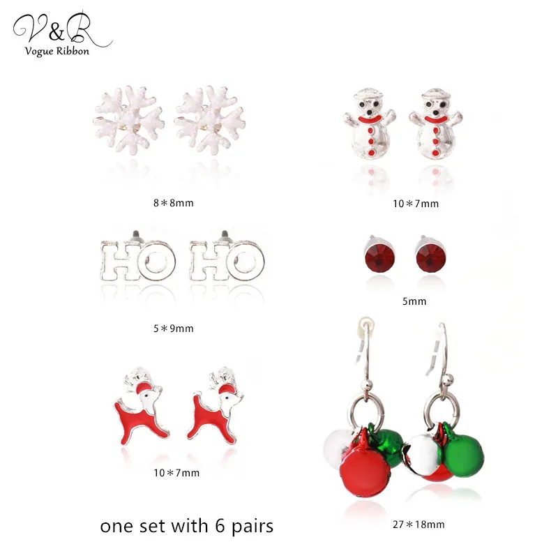 Рождественские ювелирные изделия Имитация родия/посеребренные серьги набор 6