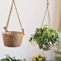 2021 hand made wicker rattan flower basket green vine pot planter hanging vase container wall plant basket for garden hg502