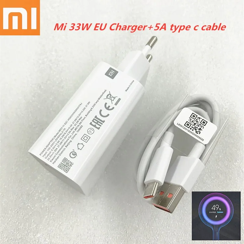Оригинальное зарядное устройство Xiaomi 33 Вт EU Turbo адаптер QC4.0 100 см 5 А кабель type c для