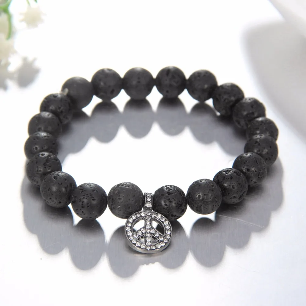 Браслет с бусинами из лавового камня 10 мм | Украшения и аксессуары