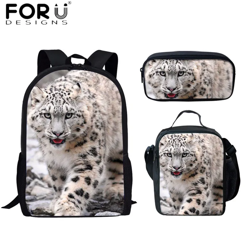 FORUDESIGNS/зимние леопардовые 3D школьные рюкзаки в виде животных, для женщин и детей, 3 шт./компл., рюкзаки, сумка для еды, пеналы для мальчиков, портфель - Цвет: HMA355CGK