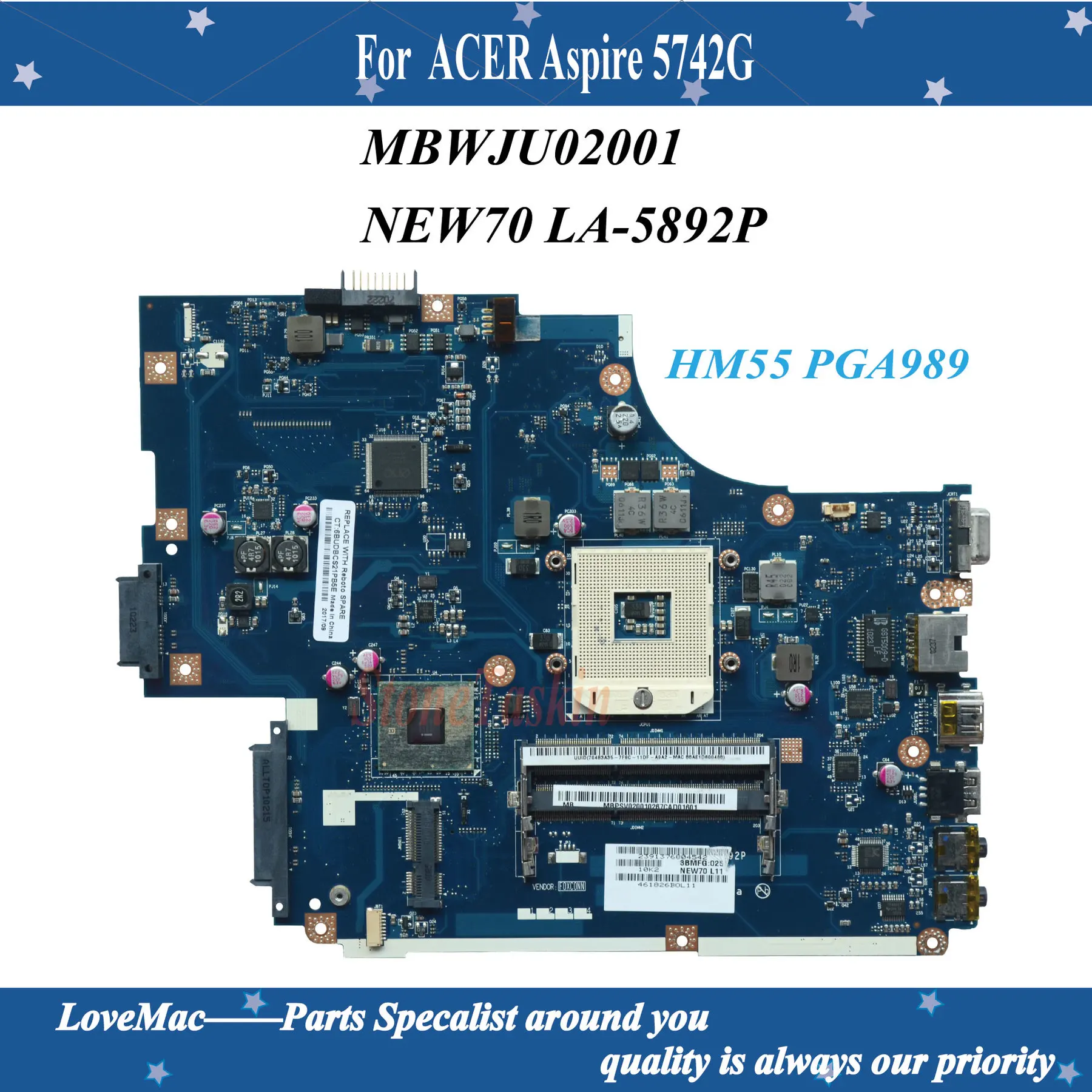 Высокое качество новинка 70LA 5892P для ноутбука ACER Aspire 5742G материнская плата MBWJU02001 HM55