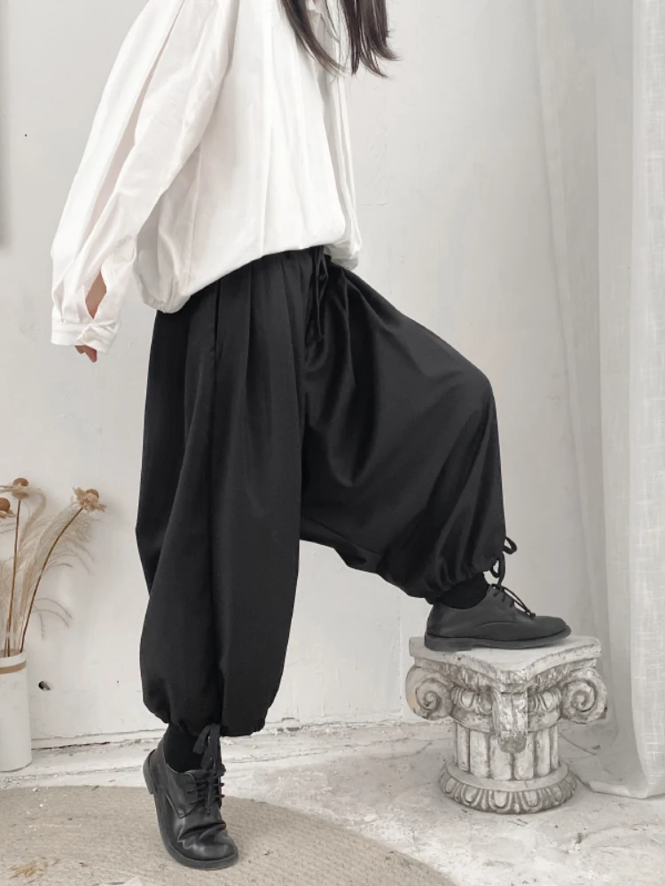 2021 new small crowd mountain style wind, wide leg loose deconstruction, retro foot mouth drawstring Japanese trousers female da