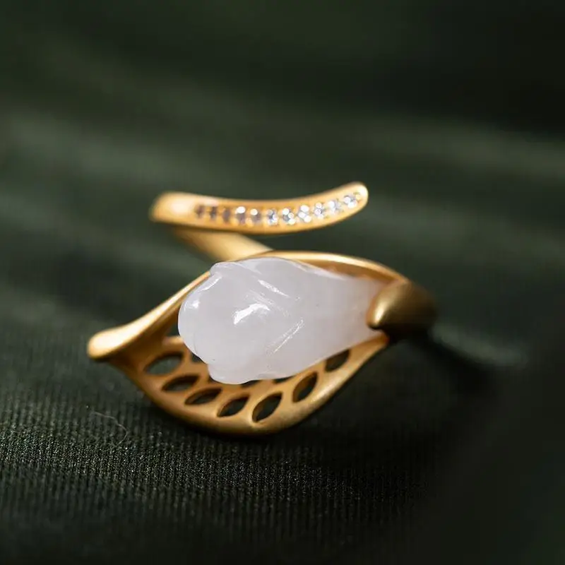 

Original Design S925 Sterling Silver Hetian Jade Ring Personality Retro and Hipster Style Open Ring for Women Silver Ring