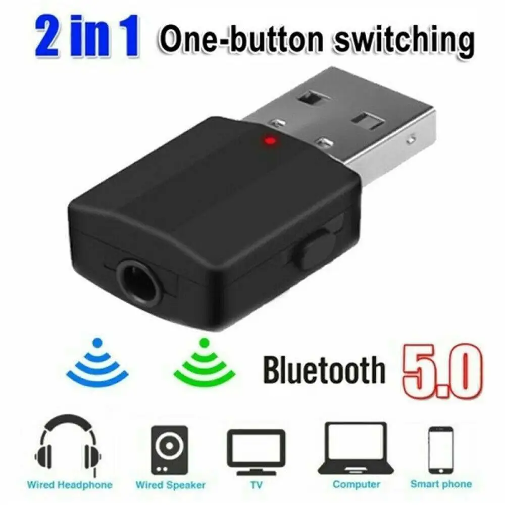

USB BT 5.0 Audio Adapter Transmitter Receiver with 1PC 3.5mm Aux Cable for TV/PC Car AUX Speaker