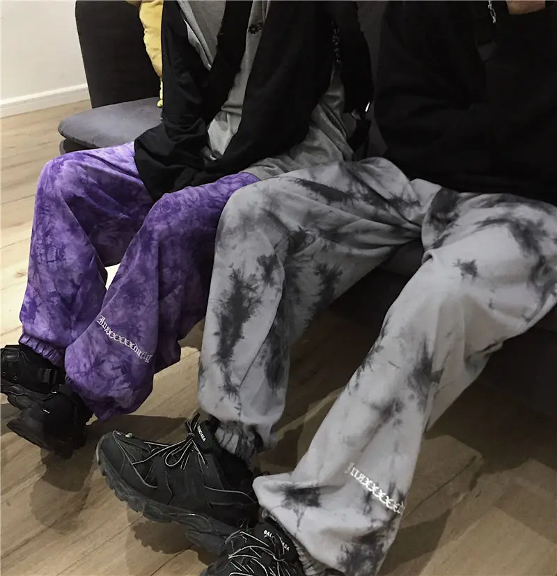 

NiceMix 2020 spring Harajuku Cargo Pants Women Tie Dye Trousers Pants Couple Clothes Sporty Streetwear Letter Embroidery Modis