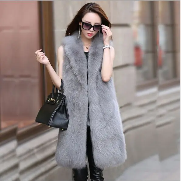 Пушистый роскошный имитация жилет из лисьего меха Femme длинный стиль 2019 Vetement