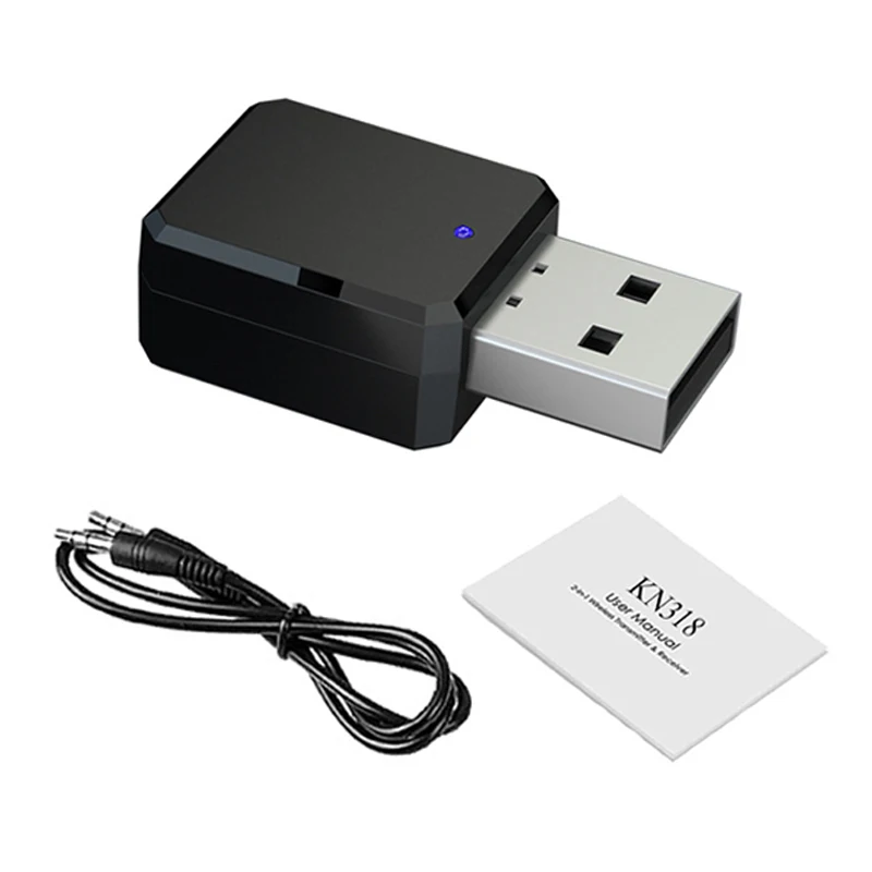 Адаптер аудиоприемника KN318 Bluetooth Совместимость 5 1 двойной выход AUX USB стерео для