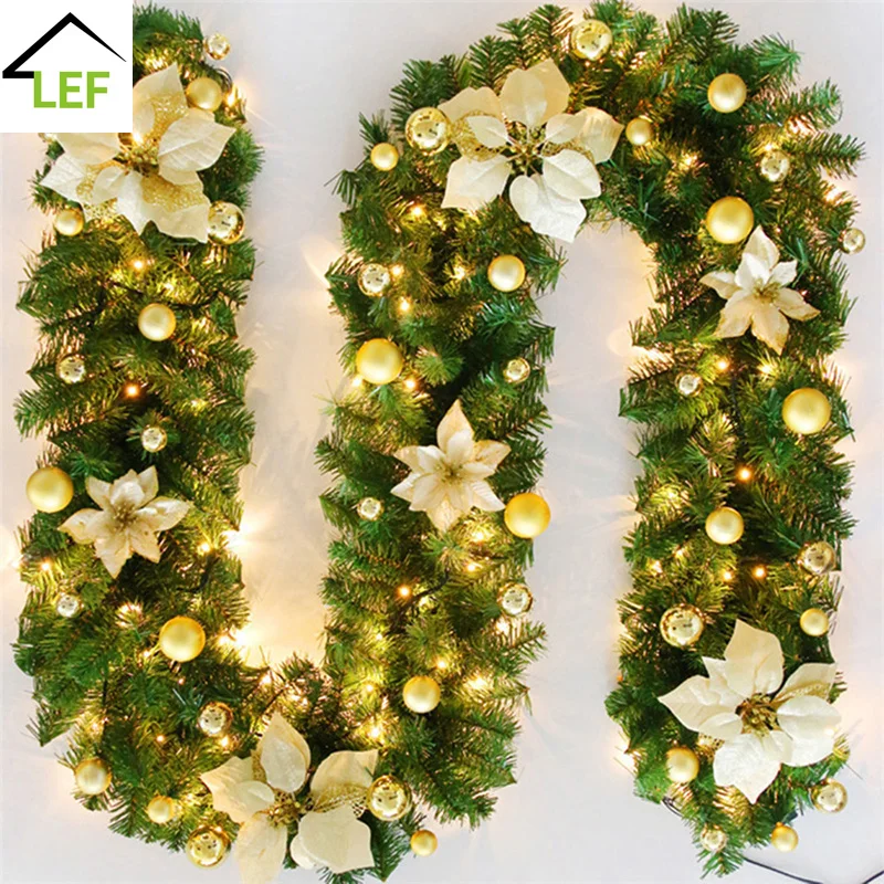 

2021 Xmas Tree Rattan Banner Decoration Christmas LED Rattan Garland Decorative Green Christmas Garland Artificial Xmas 2.7 M