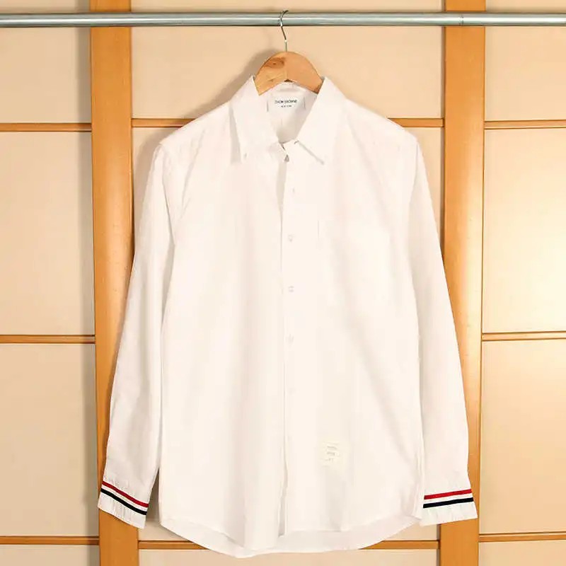 

2021 Fashion TB Brand Shirts Men Slim fit Cuff Stripes Casual Shirt long sleeve Oxford white cotton male Clothing office