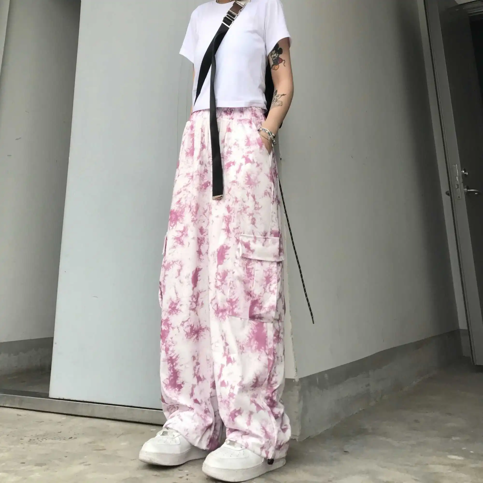 Женские прямые брюки 2021 летние темные рабочие в гонконгском стиле Харадзюку с