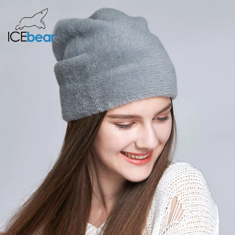 ICEbear Женские шапки для зимы имитация шерсти толстые шапки для женщин однотонные новые брендовые шапки E-MX18119 - Цвет: 03