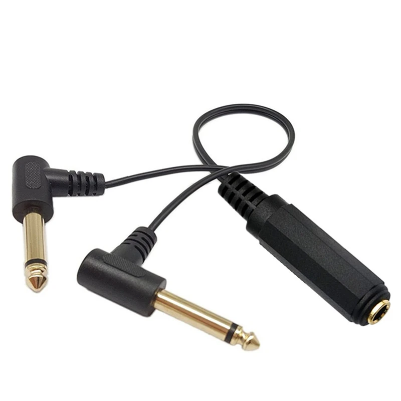 Gold Plated 6.35mm Female 1/4&quot TS/TRS Stereo To Dual 2 X Male TS Mono 90 Degree Right Angle Y Splitter Audio 25cm cable | Компьютеры и