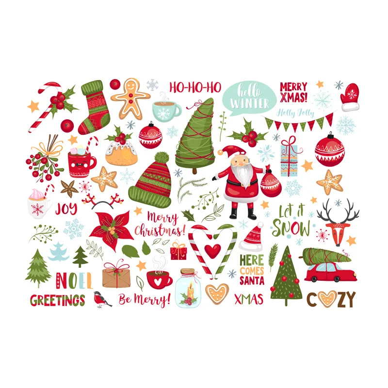 Рождественская Наклейка на стену съемный Санта снеговик сани лось елка наклейки