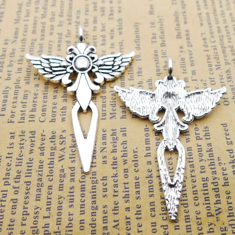 

Supplies For Jewelry Making 3pcs 34x48mm Antique Silver Color Wings Cross Charms