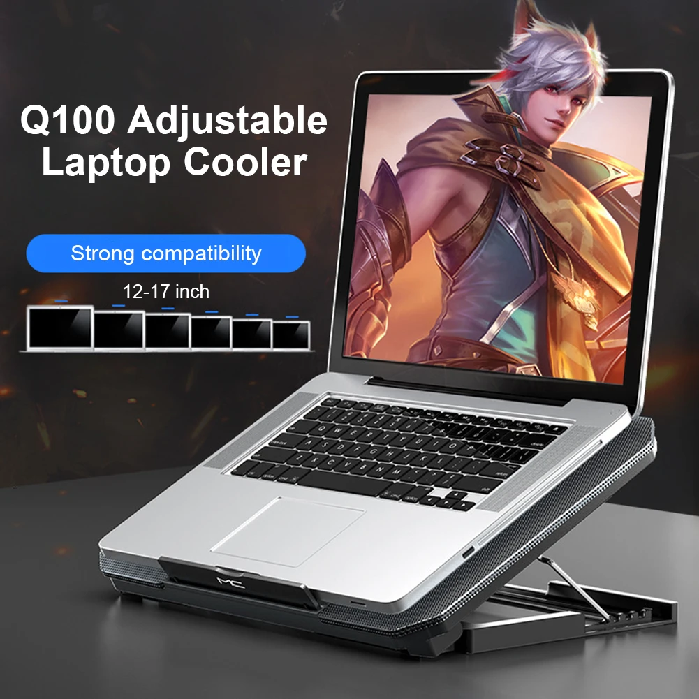 

Q100 Складная подставка для ноутбука, охлаждающая подставка с 2 вентиляторами, 4-уровневая подставка для ноутбука с регулировкой высоты
