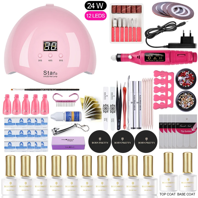 Set 3 24 Вт/30 Вт/36 Вт УФ светодиодный Набор лаков для ногтей с замачиванием на выбор, 12/10 цветов, Набор лаков для ногтей, верхнее покрытие, маникюрный набор, набор для дизайна ногтей - Цвет: Set 3
