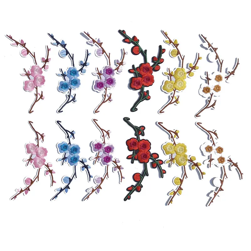 

Floral Embroidered Plum Flower Patches Iron on Dress Appliqued Diy Clothing Garment Stickers Sewing Patchwork Patch Accessory