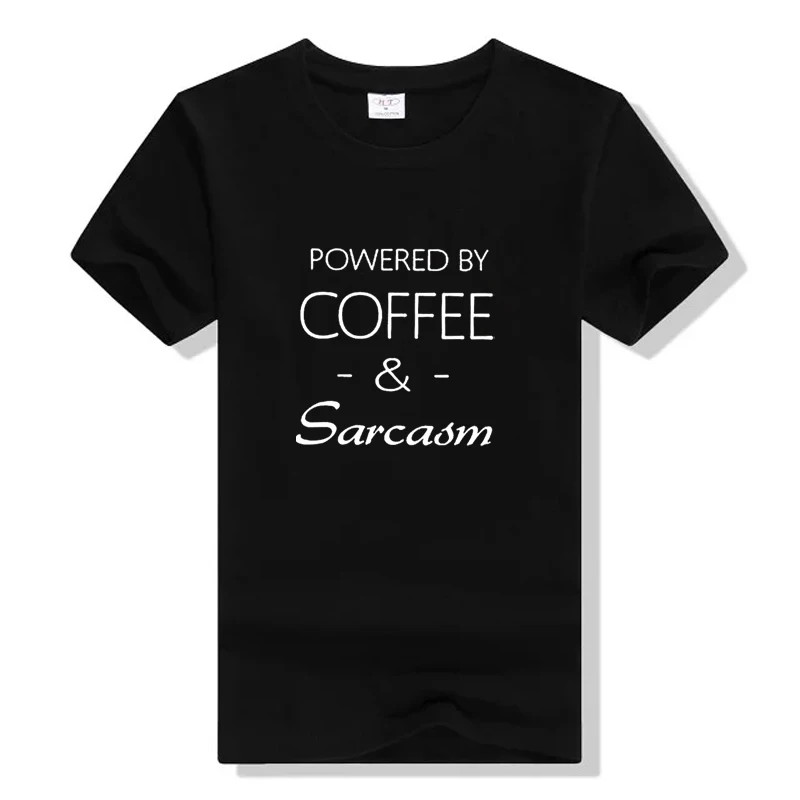 

Powered By Coffee And Sarcasm Spring Women Tshirt Funny Cotton Hipster Tee Shirt Femme Couple Clothes Casual Tshirt Graphic Tees