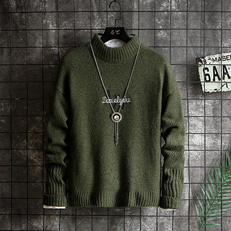 Зимний вязаный свитер для мужчин 2019 корейская мода буквы половина водолазка