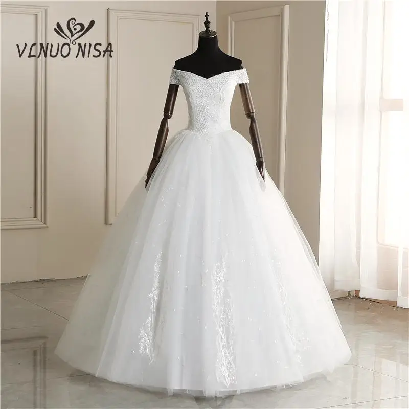 Изящная кружевная вышивка аппликация свадебное платье с жемчугом Vestidos De Novia
