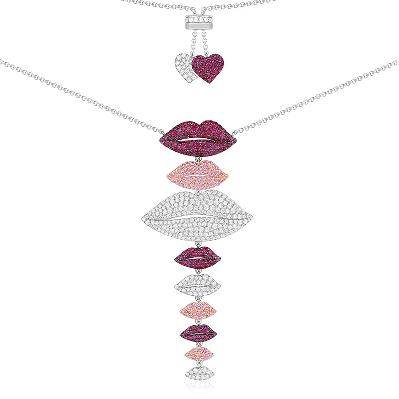 

New Original 1: 1 High Quality Fashion Classic With Shiny Zircon Red Lips Series Female Charm Luxury Jewelry