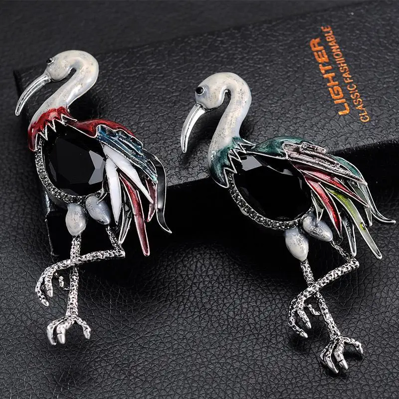 Doluo новый узор красная Коронная брошь с дизайном журавль стразы Фламинго булавка