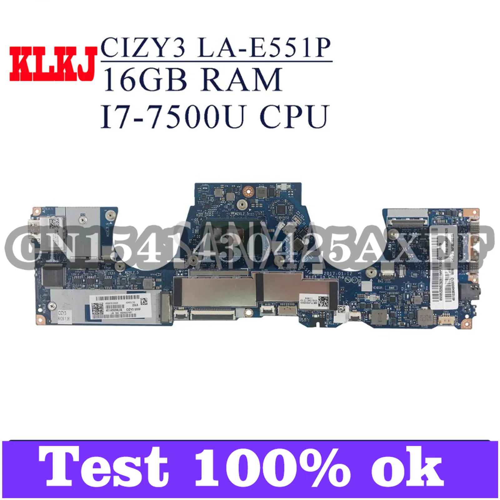 

KLKJ CIZY3 LA-E551P Laptop Motherboard For Lenovo YOGA 720-13IKB Original Mainboard 16G-RAM I7-7500U CPU