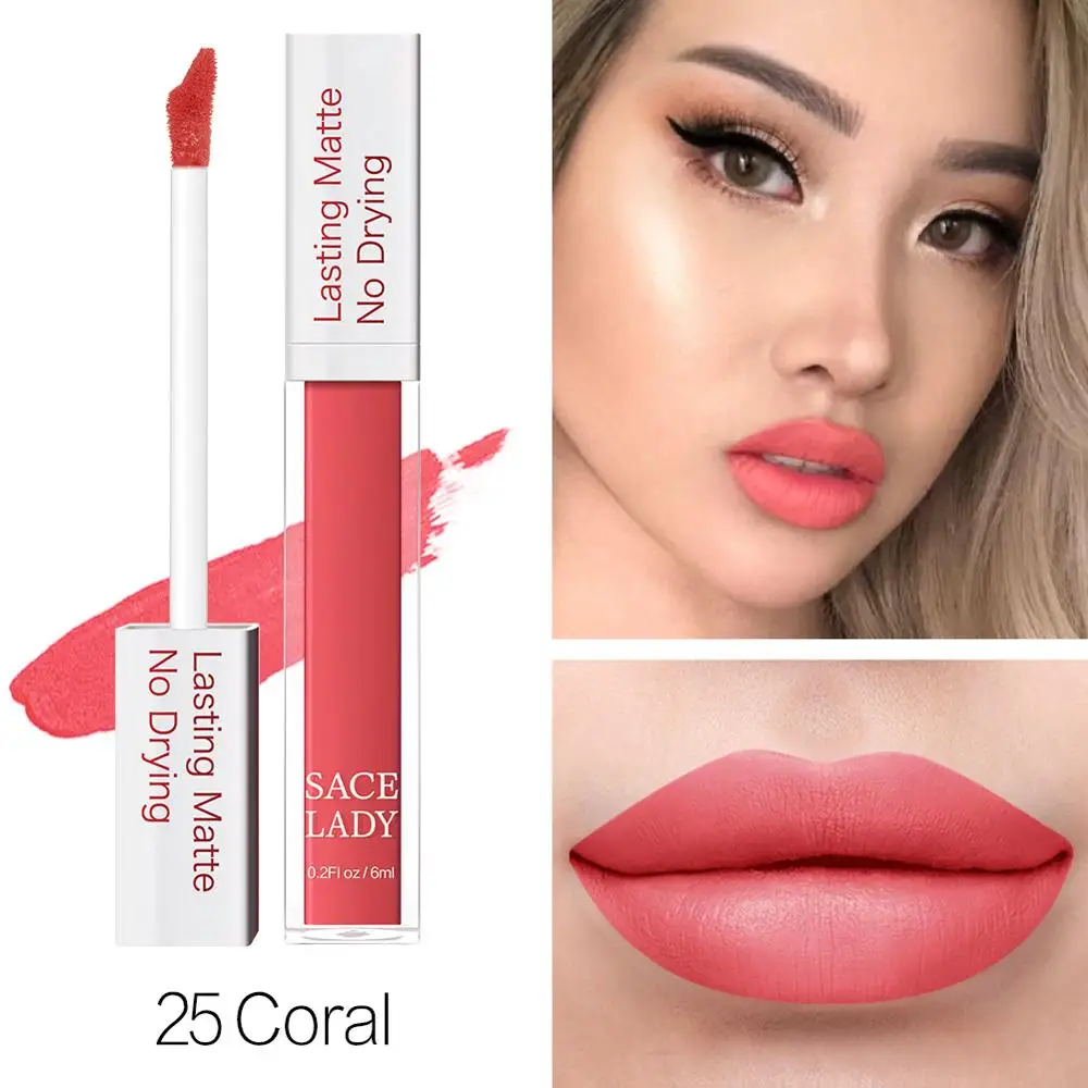 25 Coral SACE LADY, 23 Цвета, матовая губная помада, макияж, стойкая жидкая помада для губ, телесный оттенок для губ, макияж, водостойкий блеск для губ, косметика - Цвет: 25 Coral