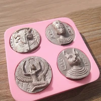 wcic 4 holes egypt sphinx pharaoh silicone cake mold cake decorating tools cookie chocolate moulds coins fondant barking molds
