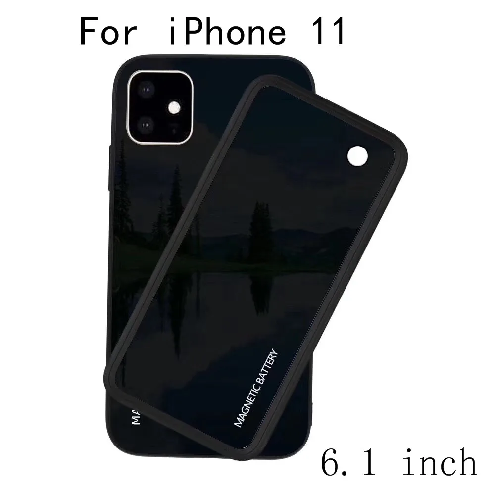 Для iPhone 11 Pro Max Беспроводная Магнитная батарея зарядное устройство чехол тонкий закаленное стекло ударопрочный внешний аккумулятор i11 зарядный чехол - Цвет: i11-Black