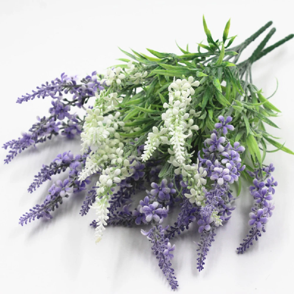 1 шт. 7 голов/Букет лавандовых искусственных цветов с зелеными листьями для