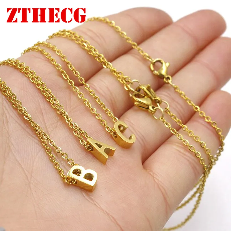 

New 316L Stainless Steel 3D Initial Name Pendant Necklace for Women Wholesale Alphabet A-Z 26 Letter Fashion Chain Necklaces