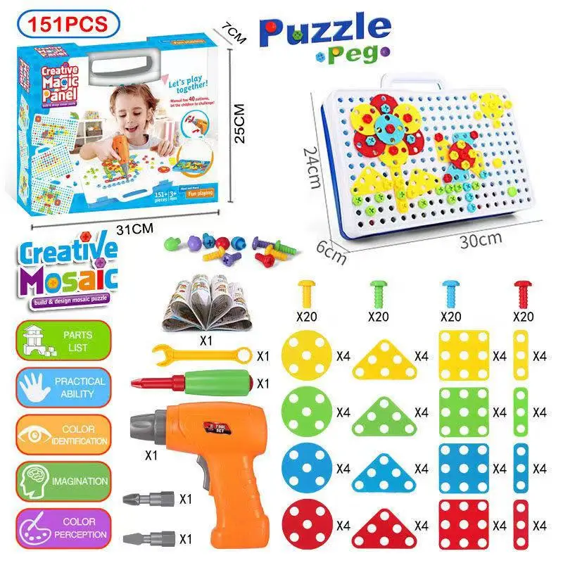 

Electric Drill Nut Disassembly Puzzle for kids Match Toys Children Educational Assemble Blocks Sets Tools For Boys Building Toys