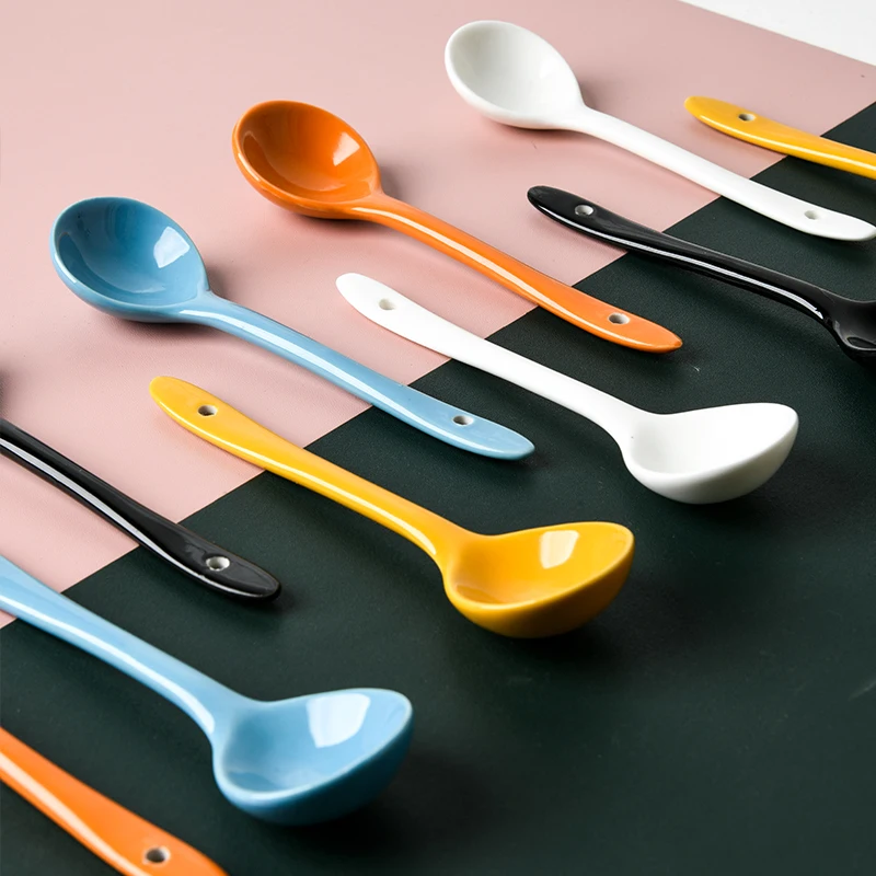 5PCS/Set Ceramic Spoon Household Mini Candy Color Round Head Fruit Sugar Dessert Ice Cream Soup ZA359 | Дом и сад