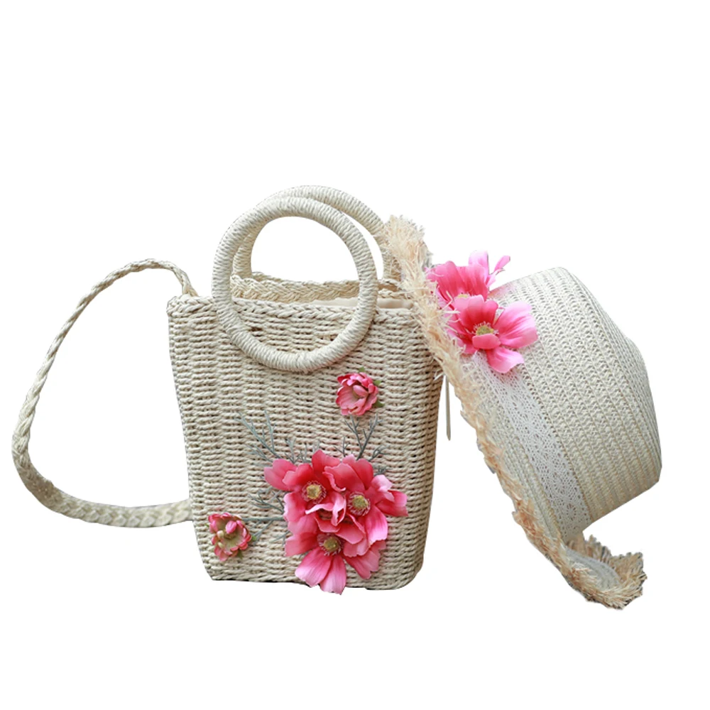 Женская пляжная сумка 2020 модная летняя соломенная мессенджер с цветами плетеная
