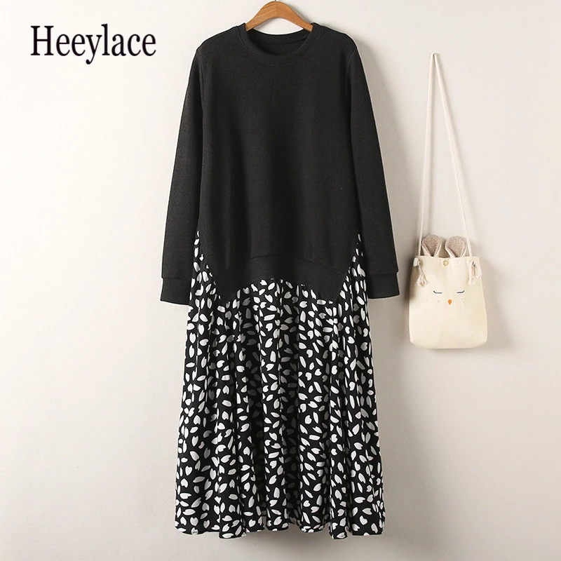 Женское Повседневное платье большого размера осень 2019 модные вязаные хлопковые