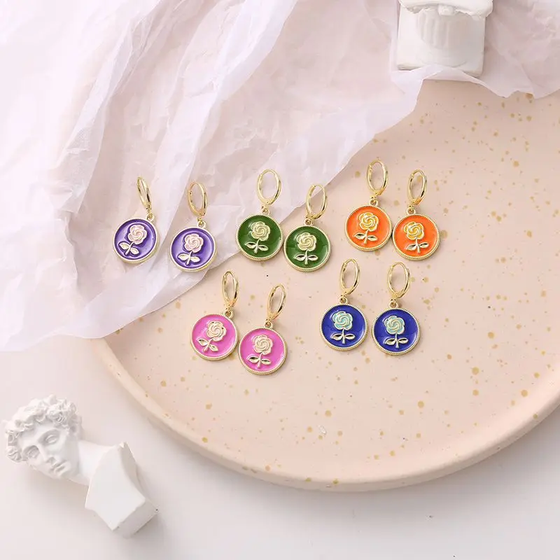 

Butterfly Rose Heart Shaped Star Cherry Dangle Earrings Creative Simple Design Pink Blue Enamel Earrings Y2k Fashion Jewelry