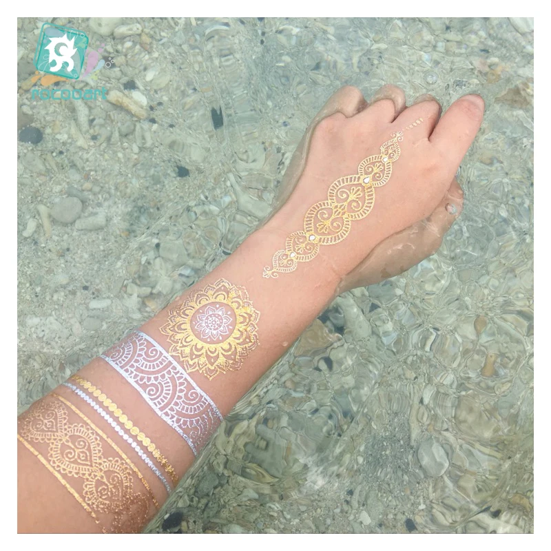 Индийский Арабский Дизайн 6 шт. блестящие металлические водостойкие Временные