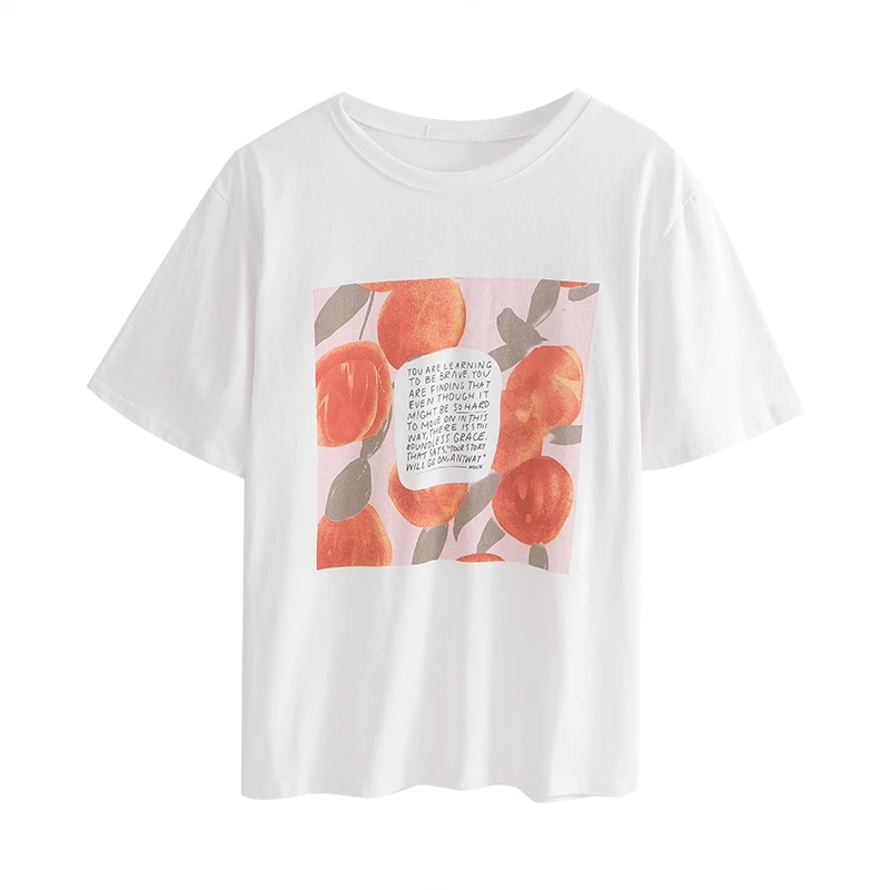 

Round Neck Art Print Women's T-shirt Summer Chic Short-sleeve Female Loose Korean Version Tops A263