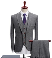 mens suits grey 2019 3 pieces wool groom tuxedos shawl lapel business suits for wedding eveningblazervestpantsplus size