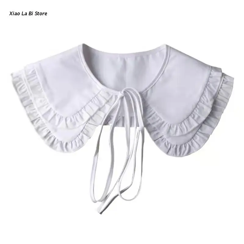

XXFD Double Layer Ruffled Fake Collar Pleated White Dickey Shawl Wrap Women Capelet