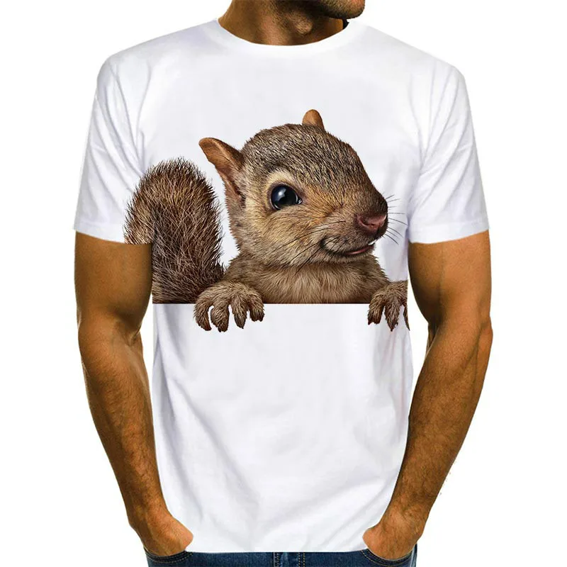 

Squirrel 3D printing T-shirt men's and women's animal graphics round neck personality large size men's casual street sportswear