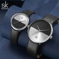 shengke leather couple watches for lovers luxury quartz female male half leather wrist watches christmas birthday gift k9016