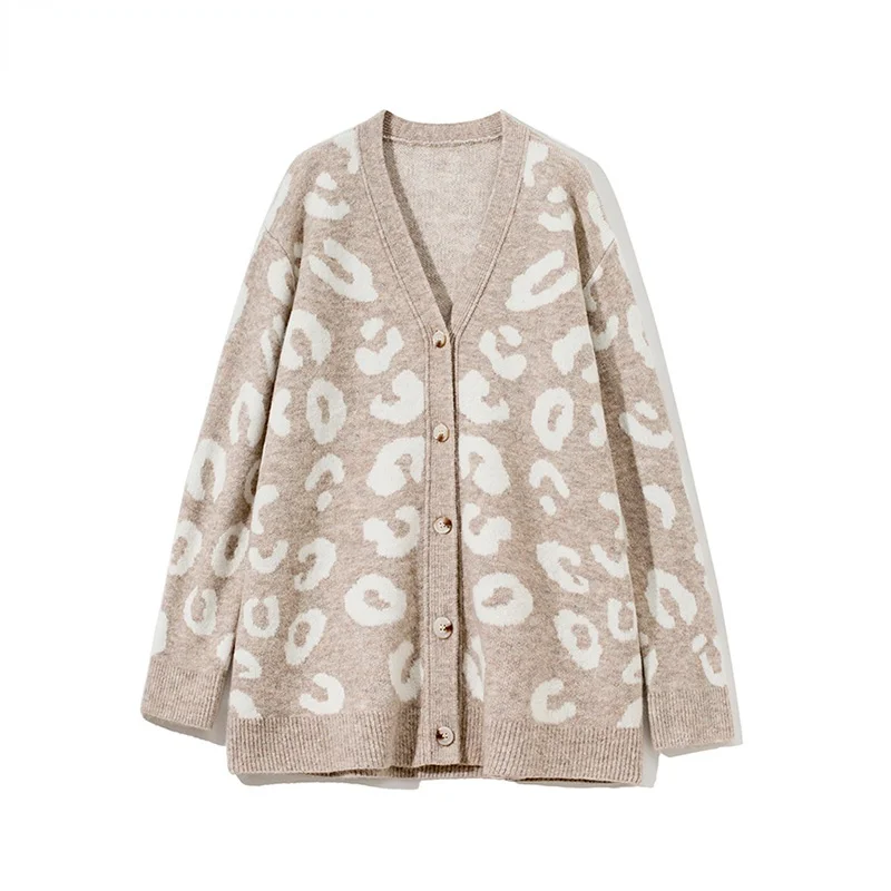

2021 Autumn Winter V-Neck Knitted Cardigans Women Single Breasted Printed Loose Sweaters Female Casual Cardigans Soft Knitwear