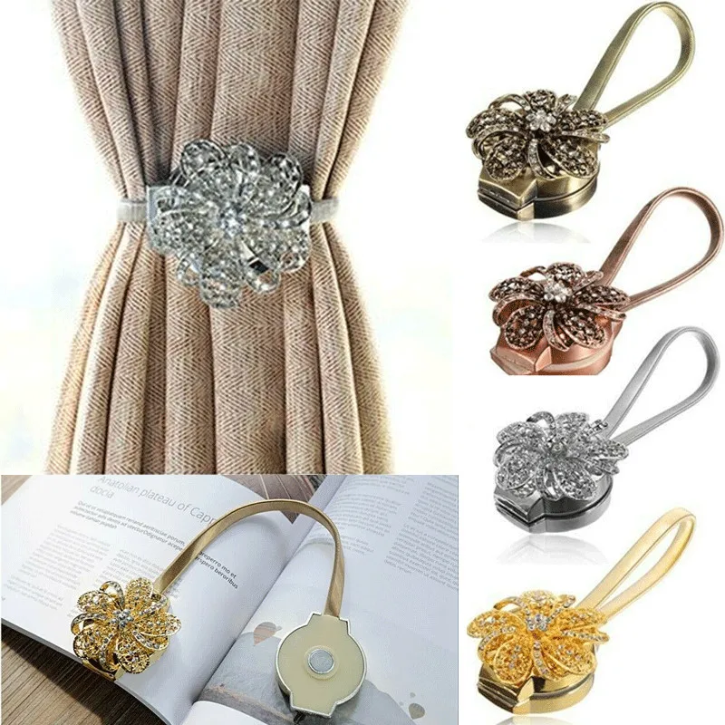 2 шт Магнитный Украшенные цветком из страз шторы с завязками спины Holdbacks